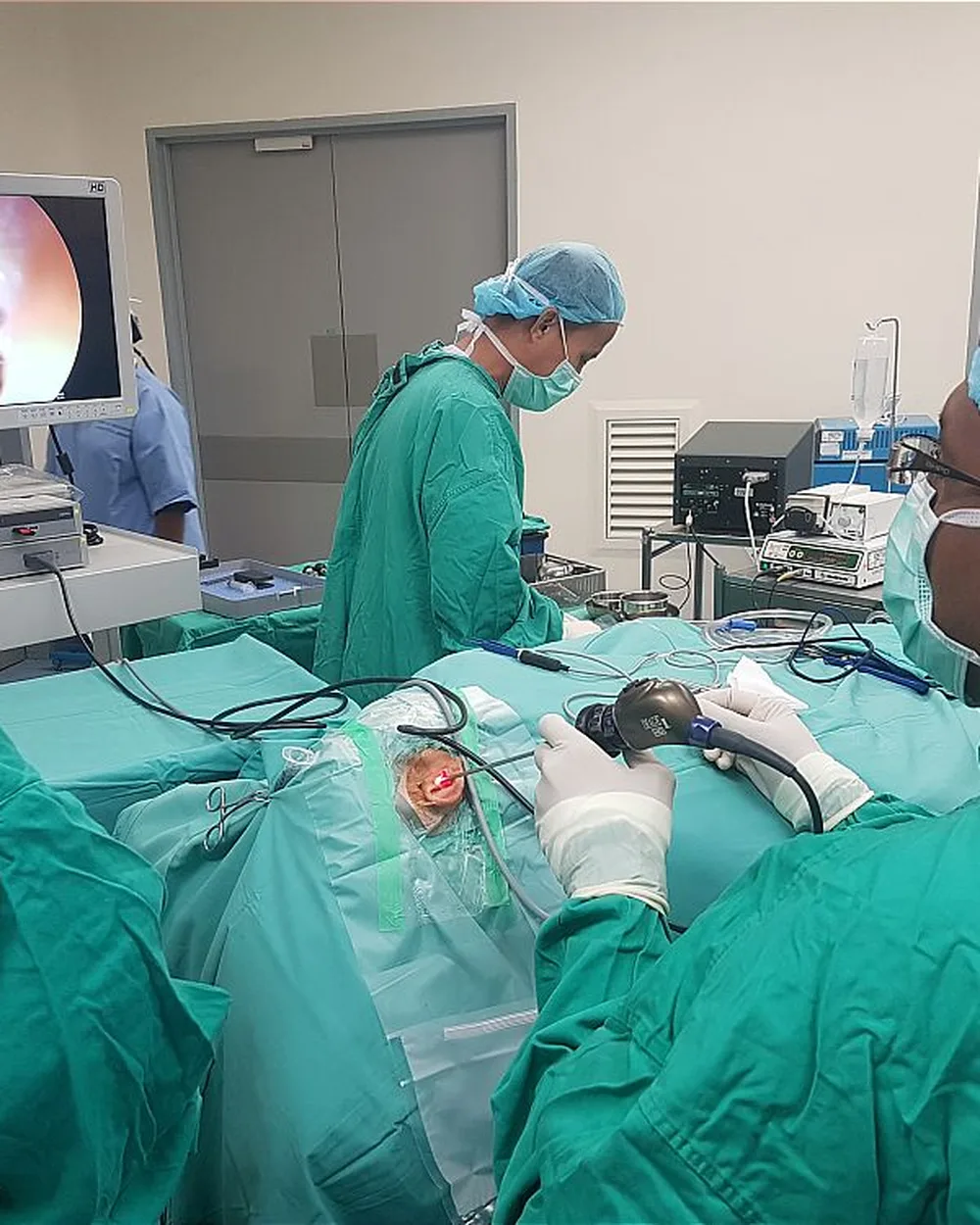 Endoscopic ENT surgery in progress