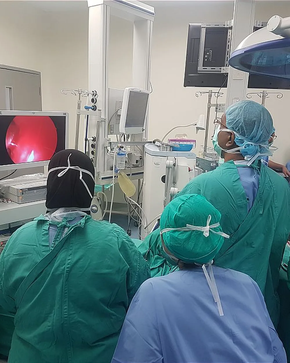 ENT team performing an endoscopic procedure